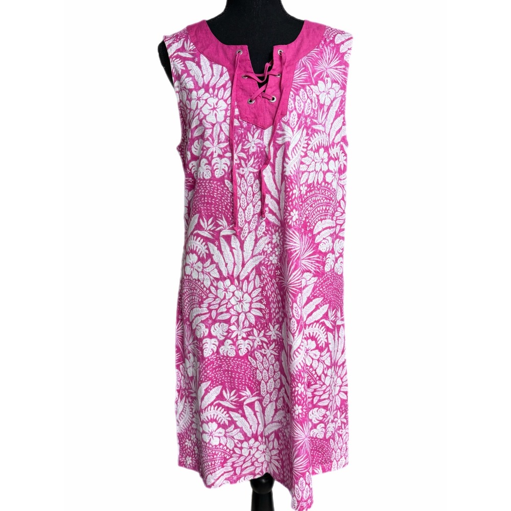 Tommy Bahama Flor Lucia Tie Front Dress Pink White Tropical Floral Size Large